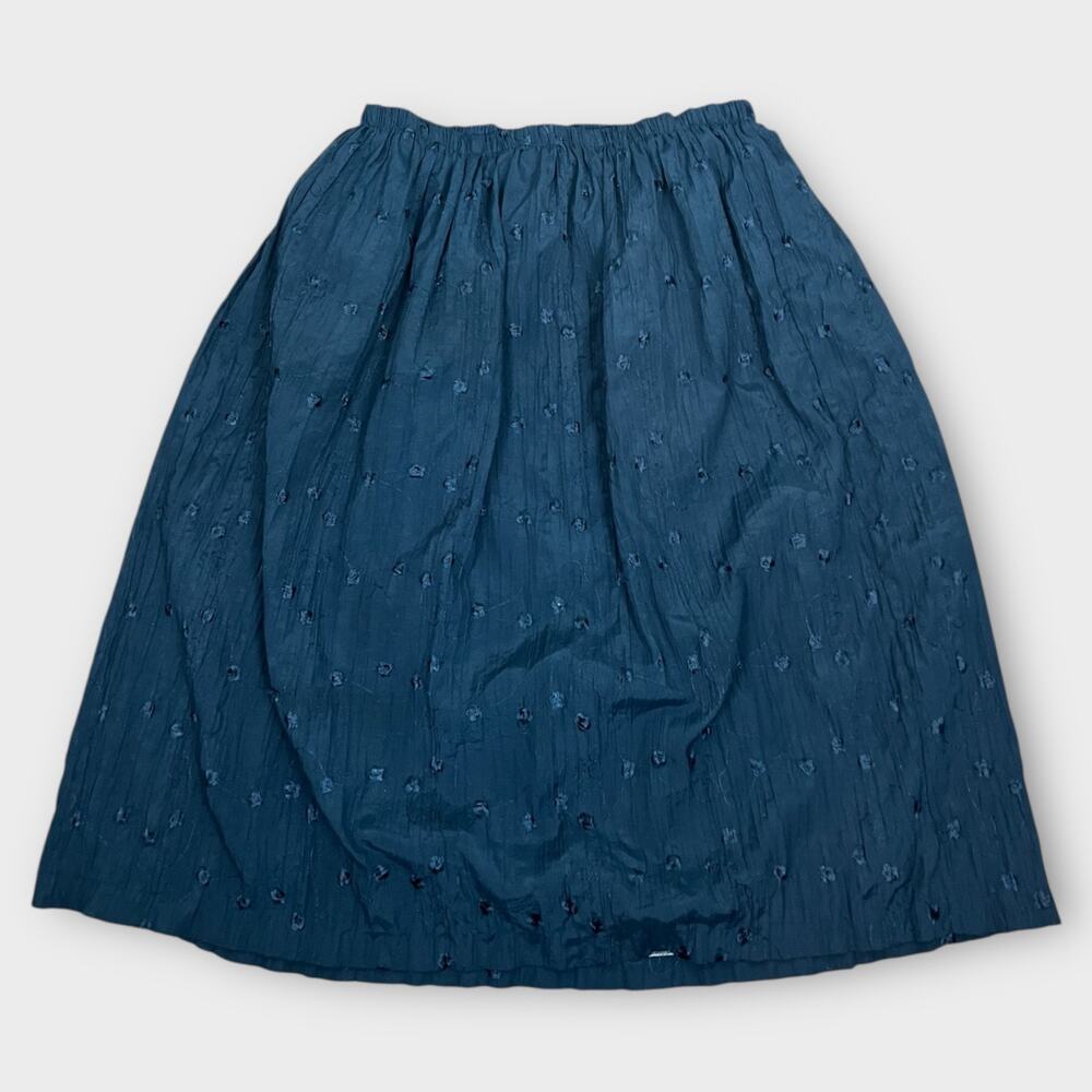 Navy Blue Floral Daisy Eyelet A-line‎ Full Knee Length Skirt Waist 32-36" Large